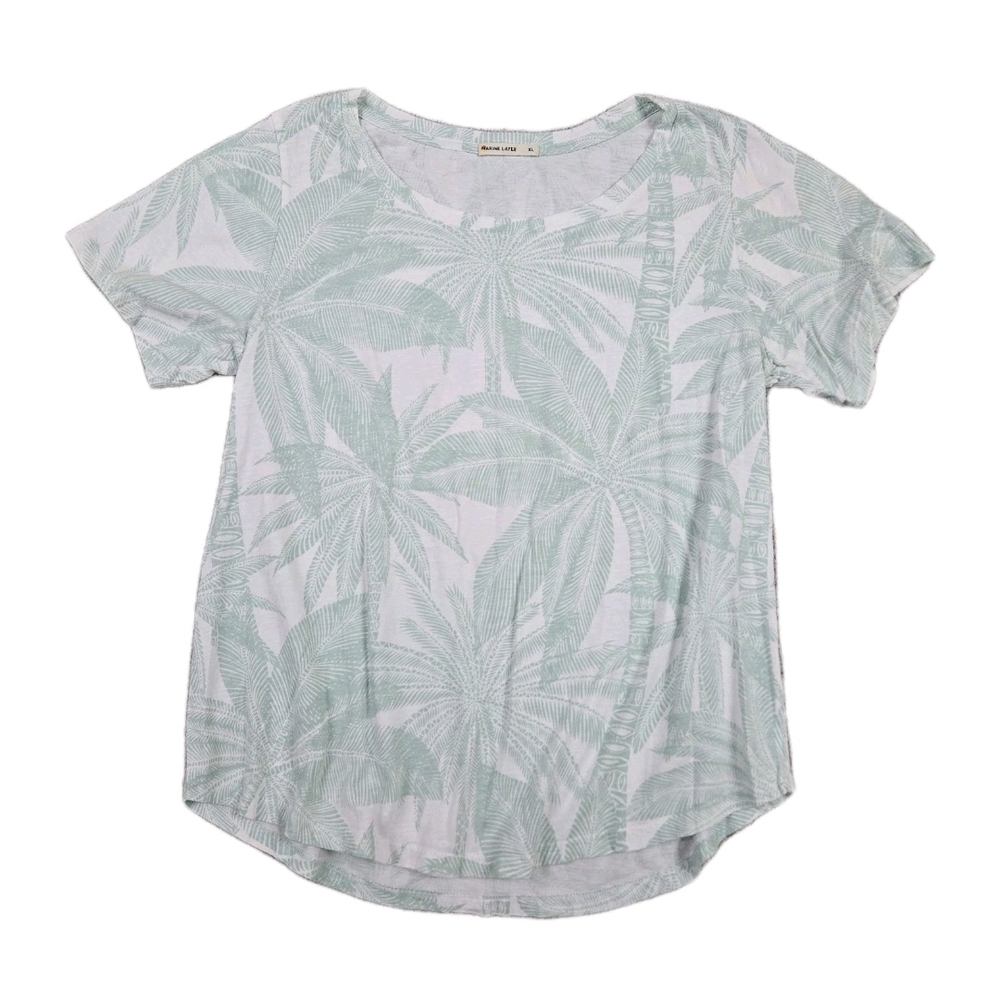 Marine Layer Womens XL TShirt Teal Palm Tree Print Casual Top Short Sleeve Tee